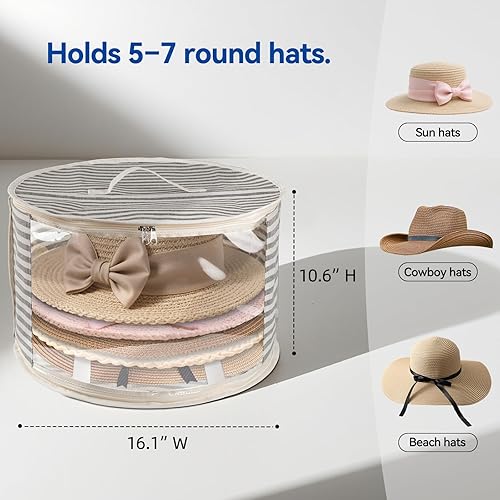 Miniatura 6 de Paquete de 1 caja de almacenamiento para sombreros con ventana transparente, capacidad para hasta 7 tapas, bolsa organizadora de sombreros de
