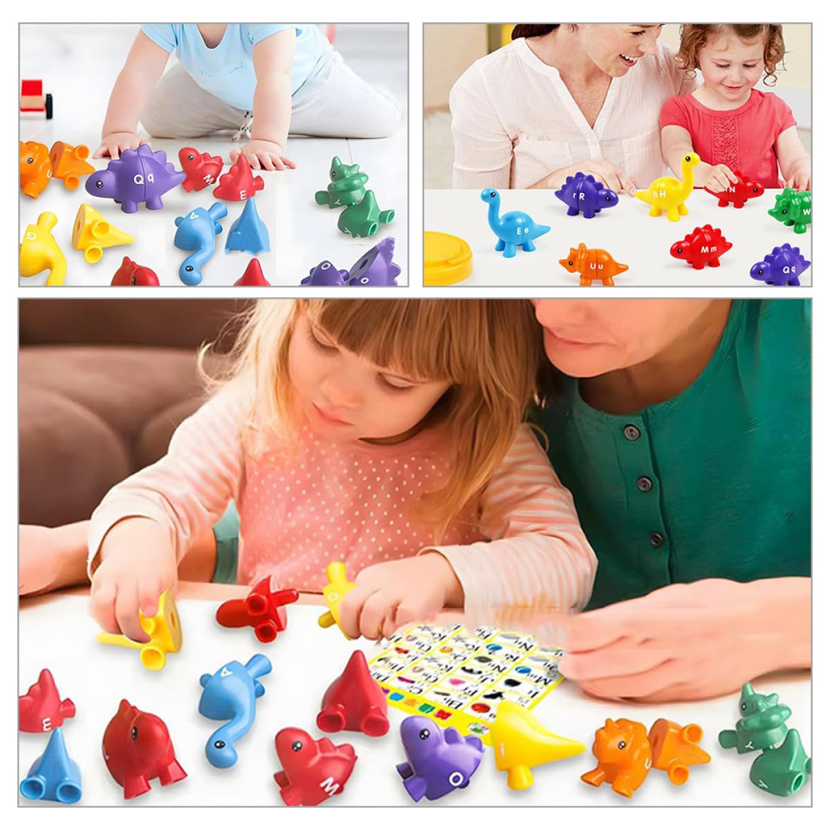 GARVALON Gioco Didattico 13 Pezzi Dinosauri in Plastica per Bambini, attività di Abbinamento e Sviluppo Memoria, per Apprendimento e Motricità Fine