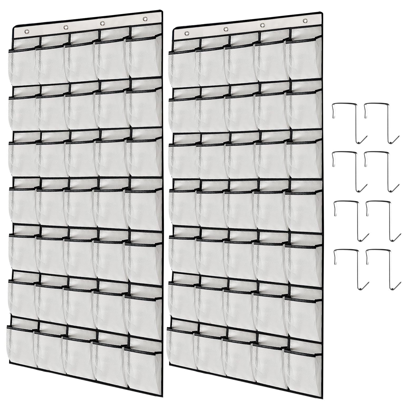 Paquete de 2 35 bolsillos de malla transpirable, organizador de zapatos grande para colgar sobre la puerta, zapatero para almacenamiento de puerta de armario, 8 + 8 ganchos, blanco (67.7 x