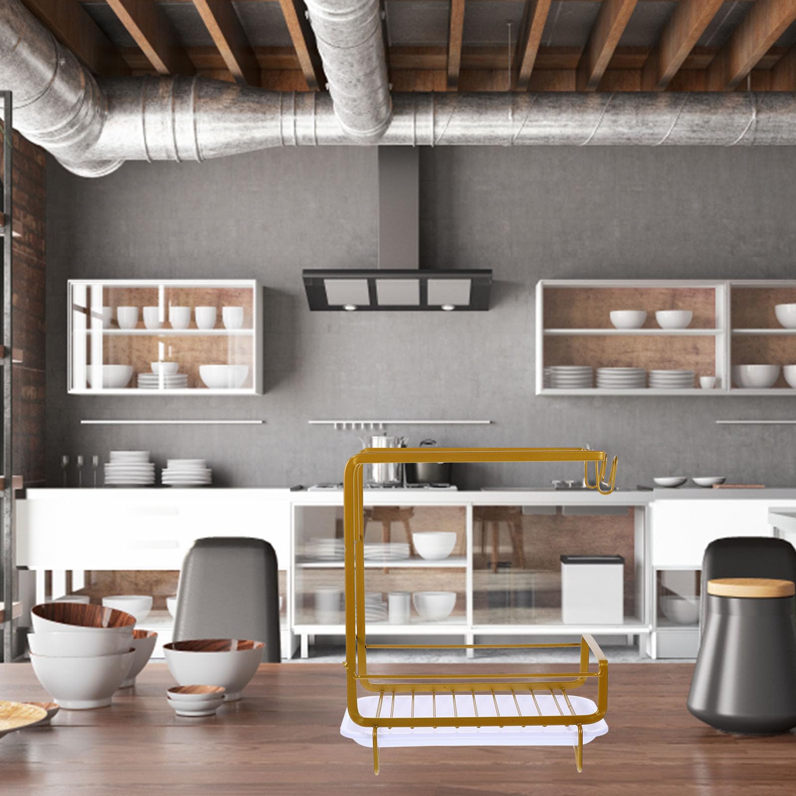 SHINEOFI Organizer Porta Spugne da Cucina con Vassoio di Drenaggio in Acciaio al Carbonio Oro, Leggero e Facile da Installare per Casa e Bagno