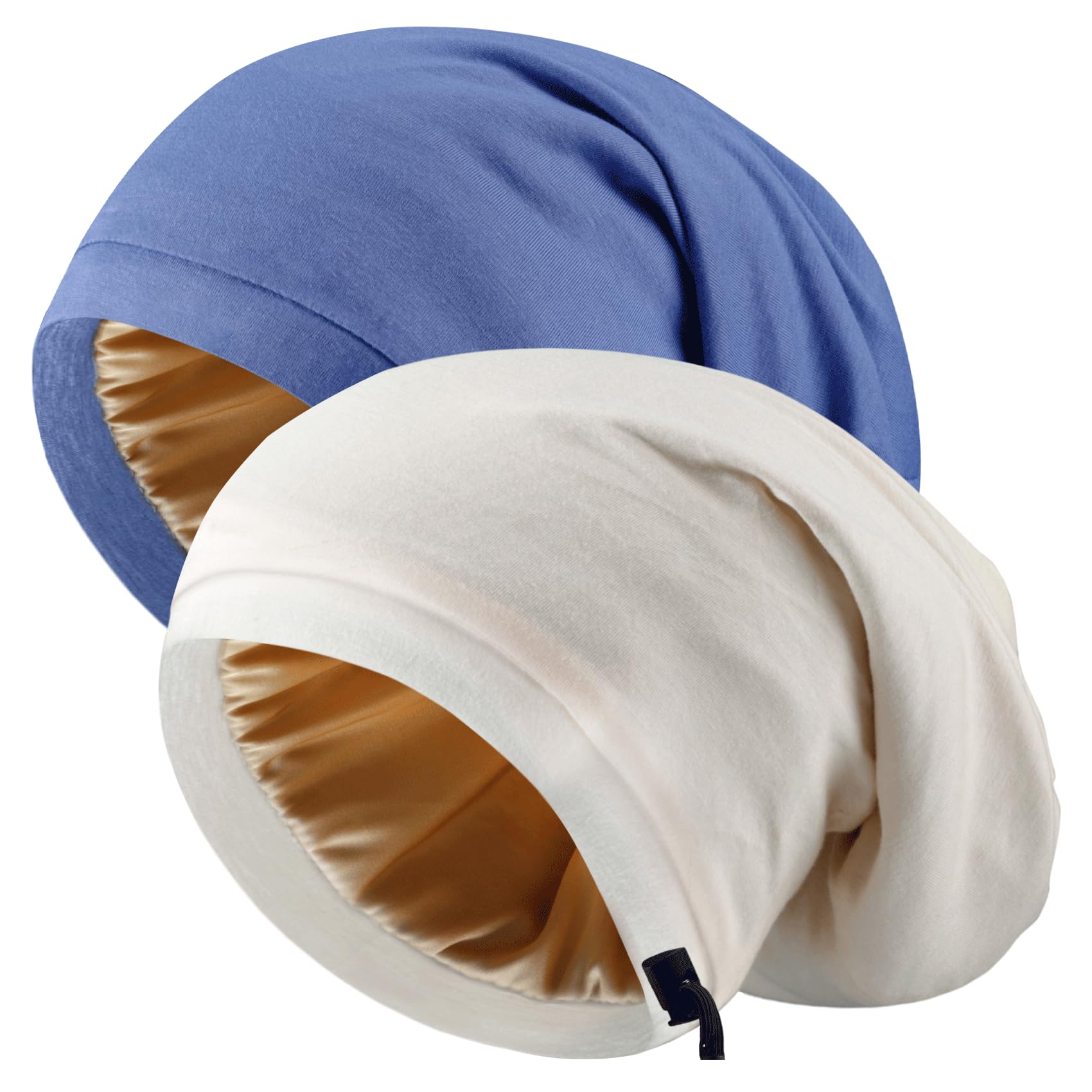 Silk Satin Bonnet Hair Wrap for Sleeping, 2 Pcs Adjustable Silk Bonnets for Women Men Sleep Cap Silk Lined Slouchy with Adjustable Strap Curly Hair Head Scarf Night Caps