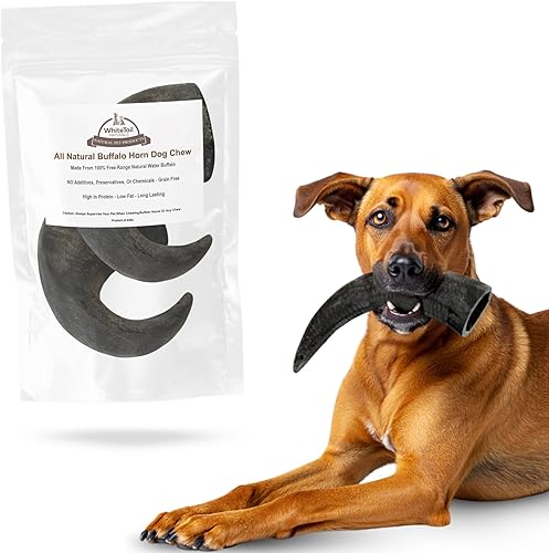 WhiteTail Naturals - Water Buffalo Horns for Dogs (2 Pack Large) All-Natural Dog Bone - Long Lasting Chew Bone for Aggressive Chewers and Teething