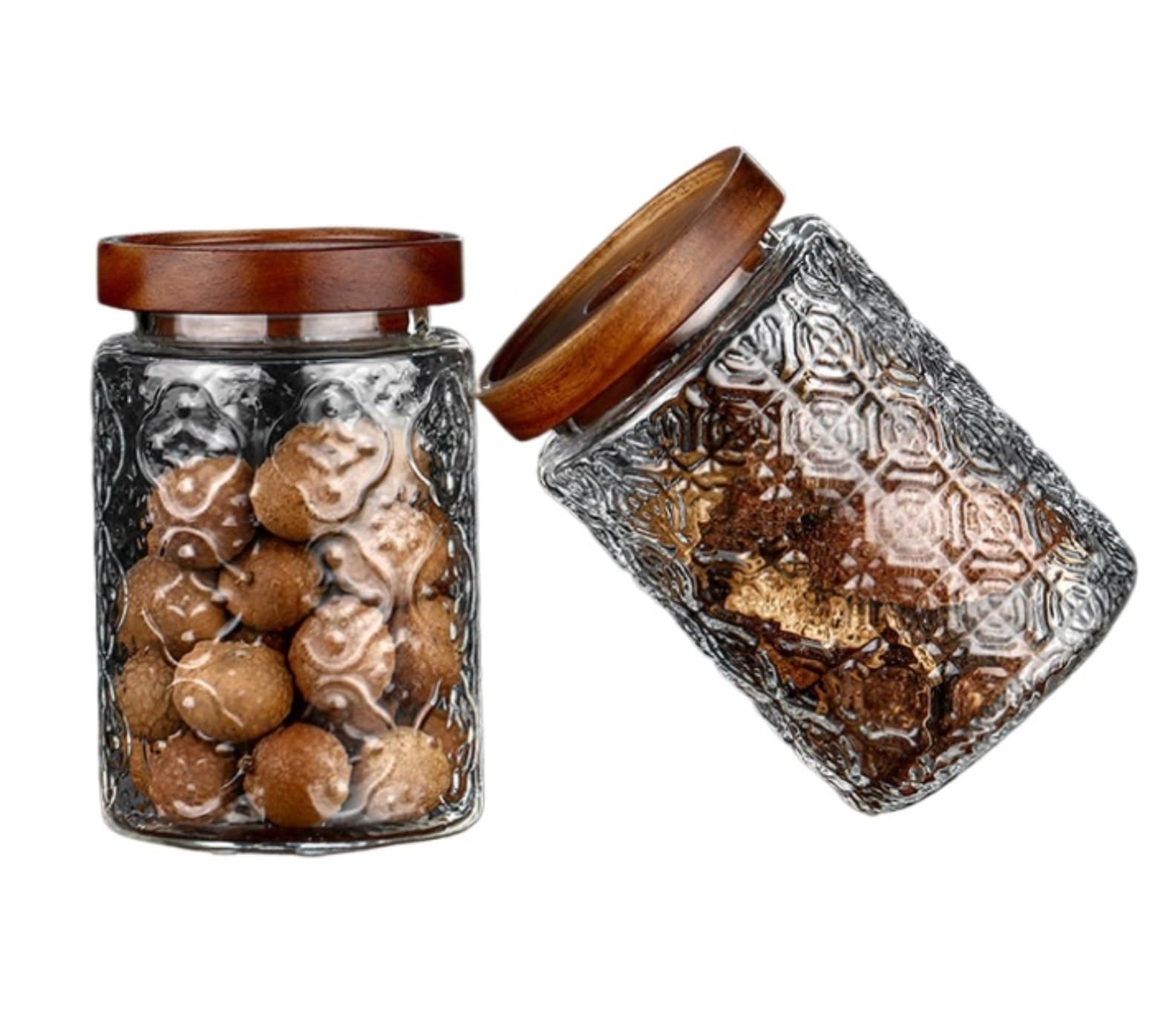 Vorratsgläser mit Deckel 2 Packungen Vintage Glas Vorratsglas Mit Holzdeckel for Süßigkeiten Kekse Zucker Aufbewahrungsgläser Küche