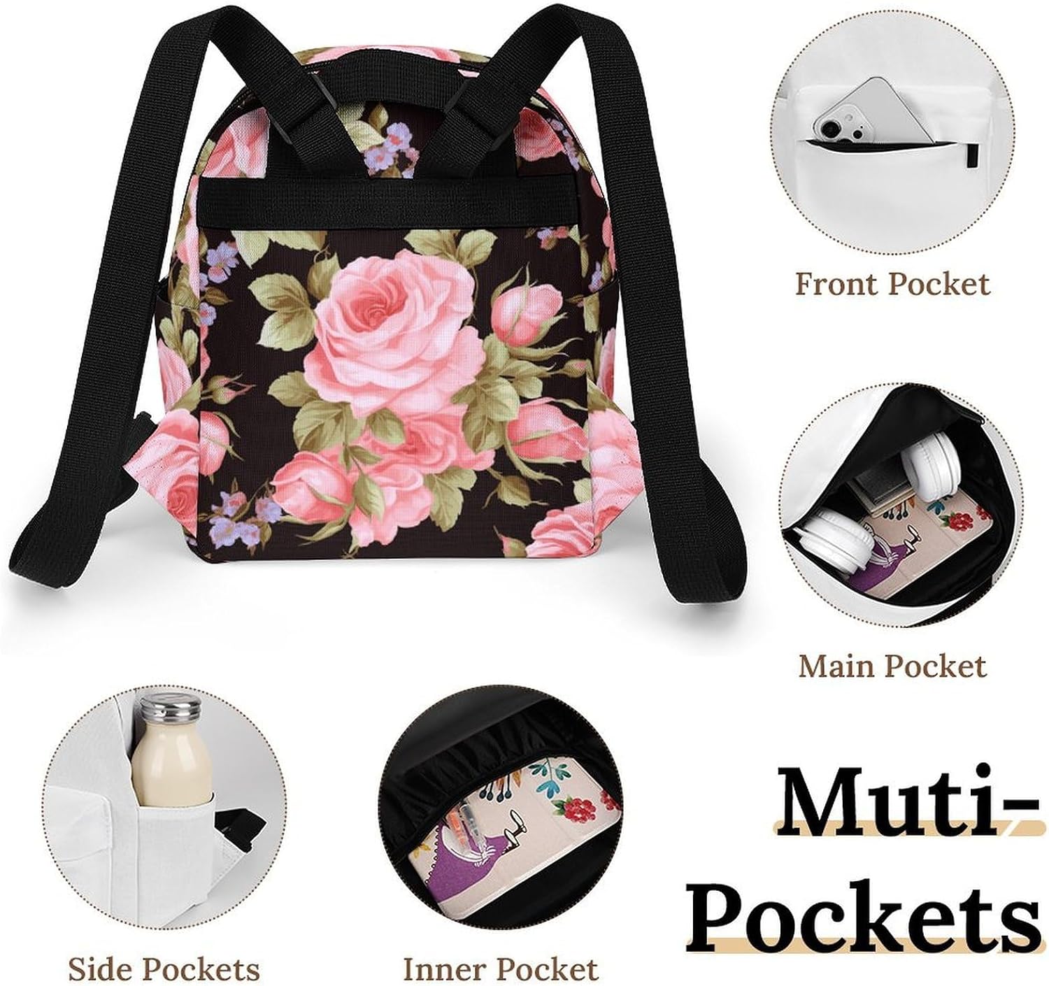 Waterproof Mini Backpack for Women - 10 Inch Oxford Lightweight Daypack Cute Bag Small Daypack Pink Rose Small Backpack Purse for Travel Work Weekender