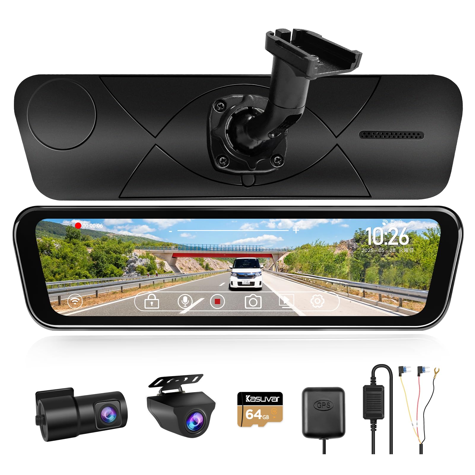 Amazon.co.jp: KASUVAR 純正交換ミラー型ドライブレコーダー 前後