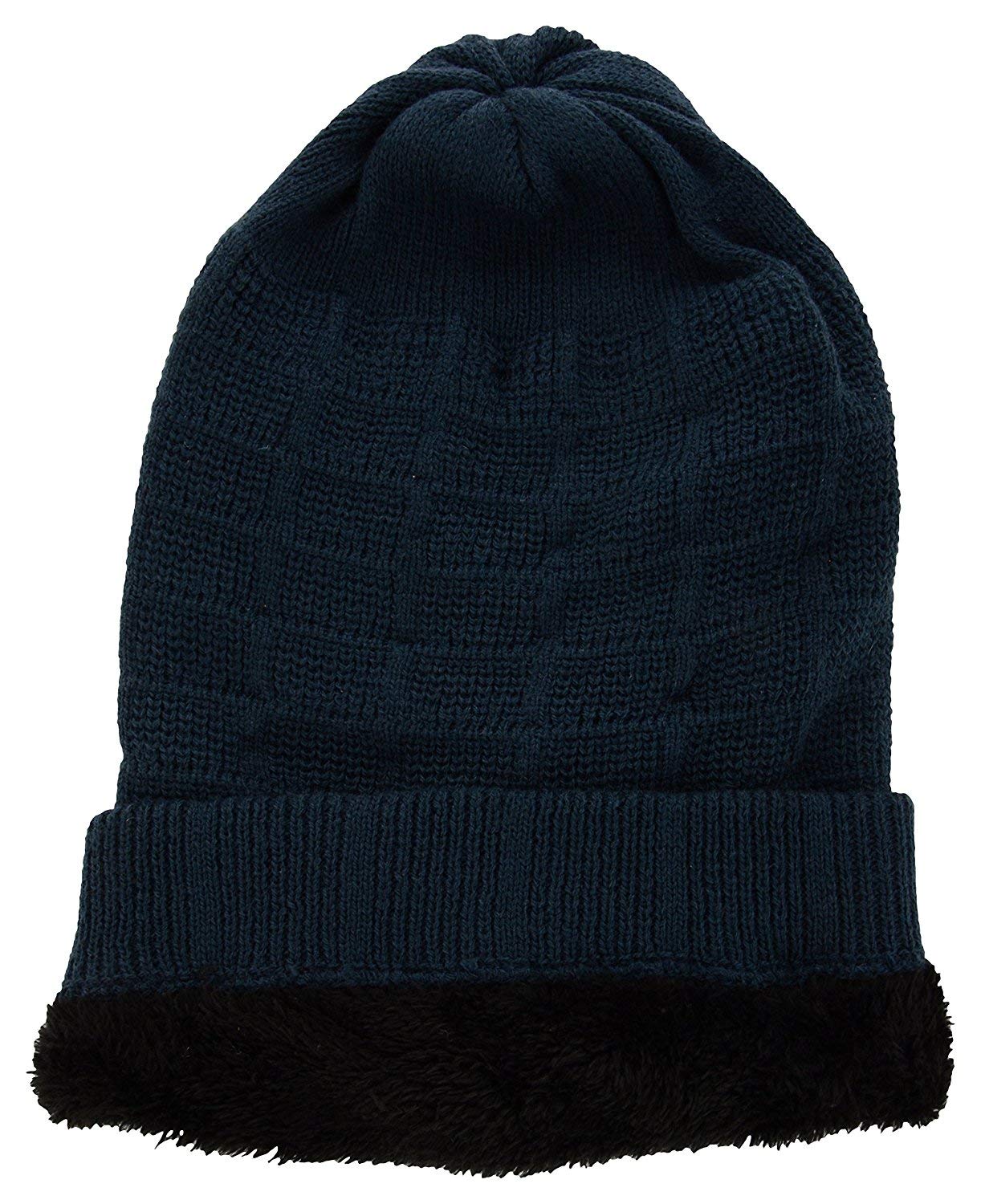 Fashion SutraGirl's Winter Warm Plain Folded Beanie Cap (Storm Blue, Freesize)
