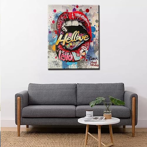 Miniatura 2 de Tucocoo Kits de pintura por números para adultos y niños – Labios Graffiti que sobresale lengua – Pintura al óleo digital sobre lienzo