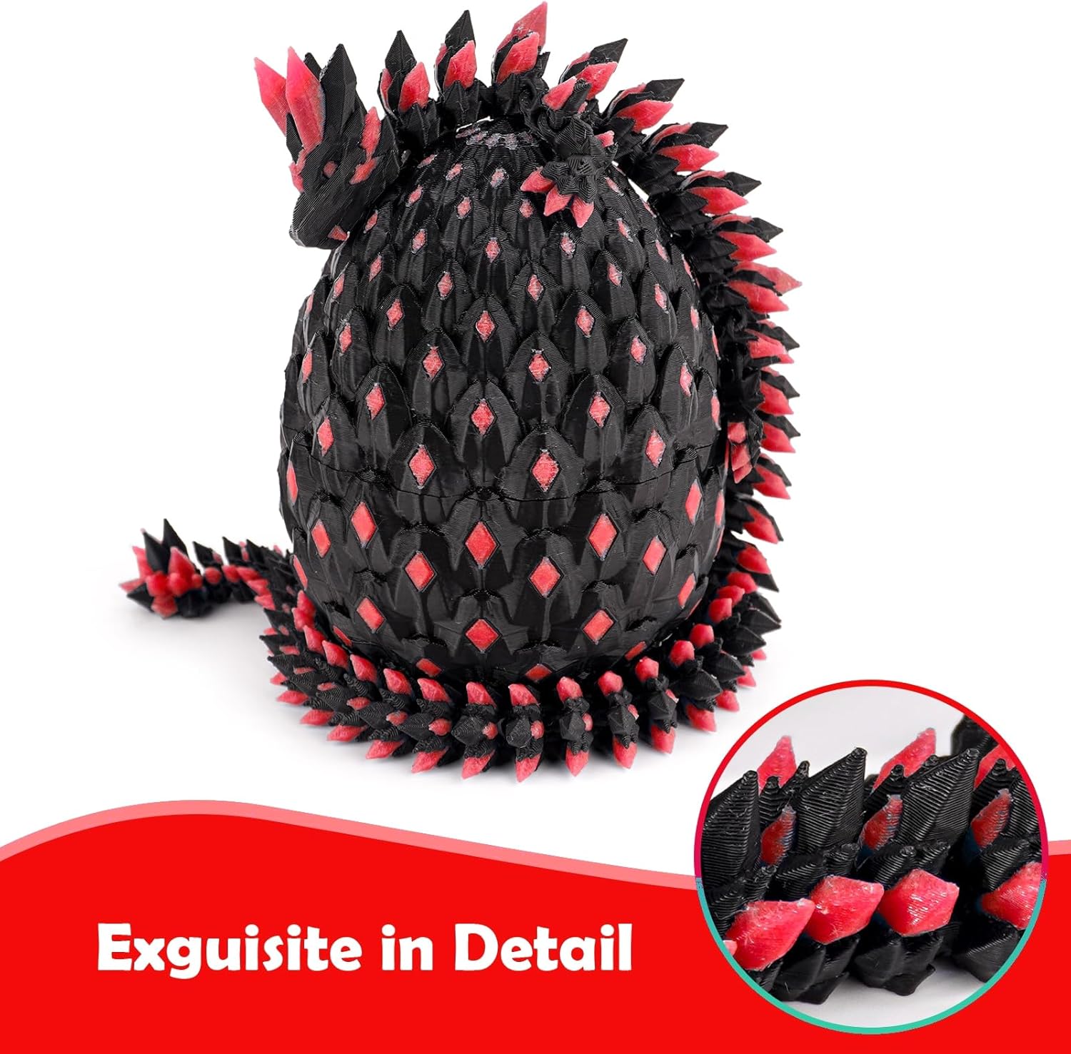 3D Printed Glow in The Dark Red Dragon with Egg – Articulated Fire Crystal Dragon Toy – 3D Printer Fantasy Collectible – Dragon Egg with Dragon Inside