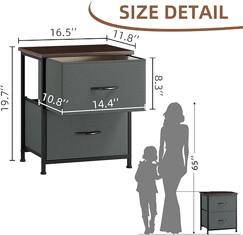 Miniatura 3 de Somdot - Juego de 2 mesitas de noche, cómoda pequeña para dormitorio con 2 cajones, mesa auxiliar de noche con contenedores de tela para dormitorio,