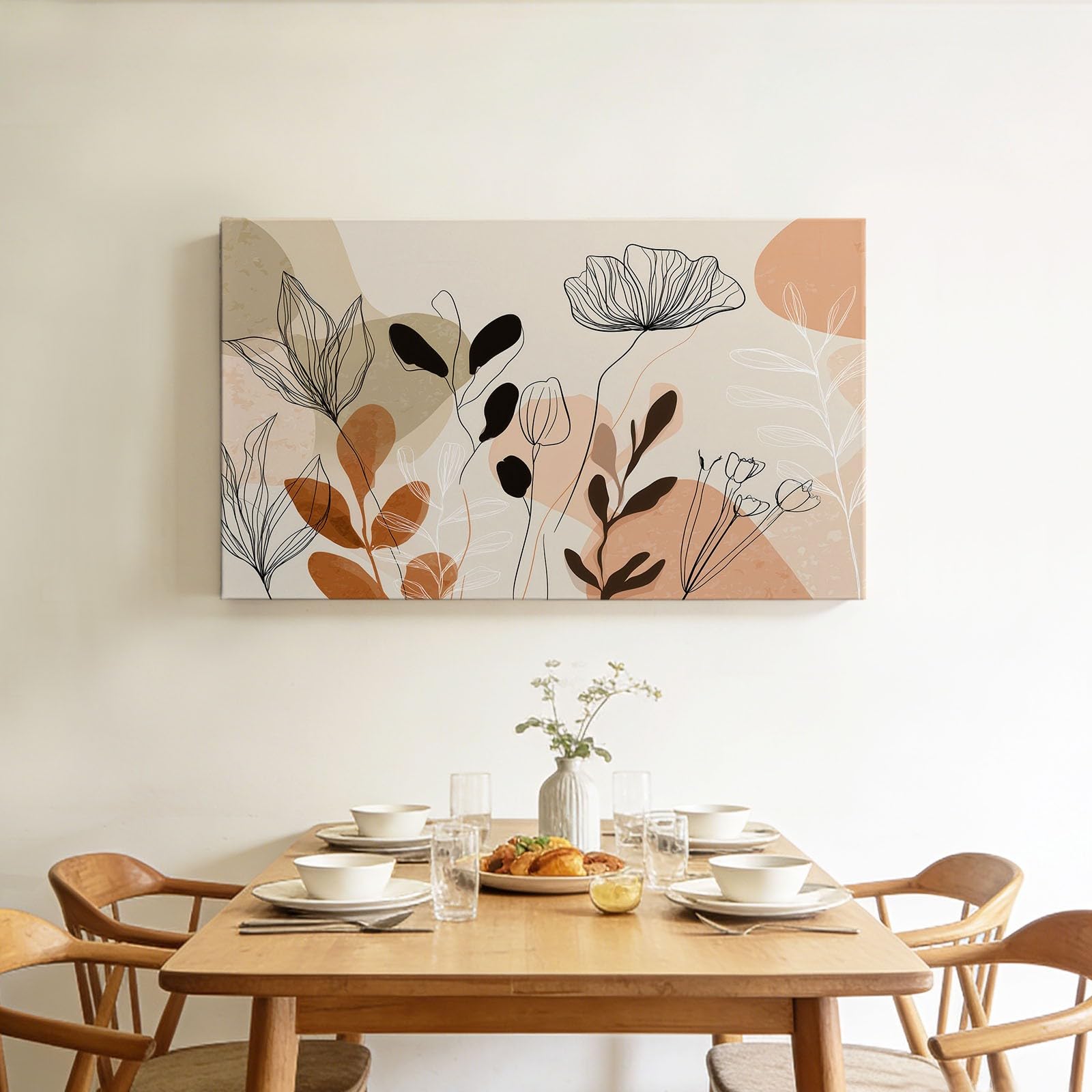 Generisch Bohème Botanisch Floral Modernes Leinwandbild 140L x 70B cm mit Rahmen, Minimalistisch XXL Wanddeko für Wohnzimmer Geschenk Idee Einzug - Hochwertiger Kunstdruck auf Holzrahmen