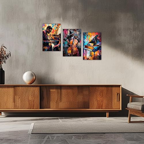 Miniatura 4 de AWPANERAR Arte de pared de música negra, 3 paneles, impresiones en lienzo afroamericano, arte vintage de jazz, instrumentos musicales, imágenes,