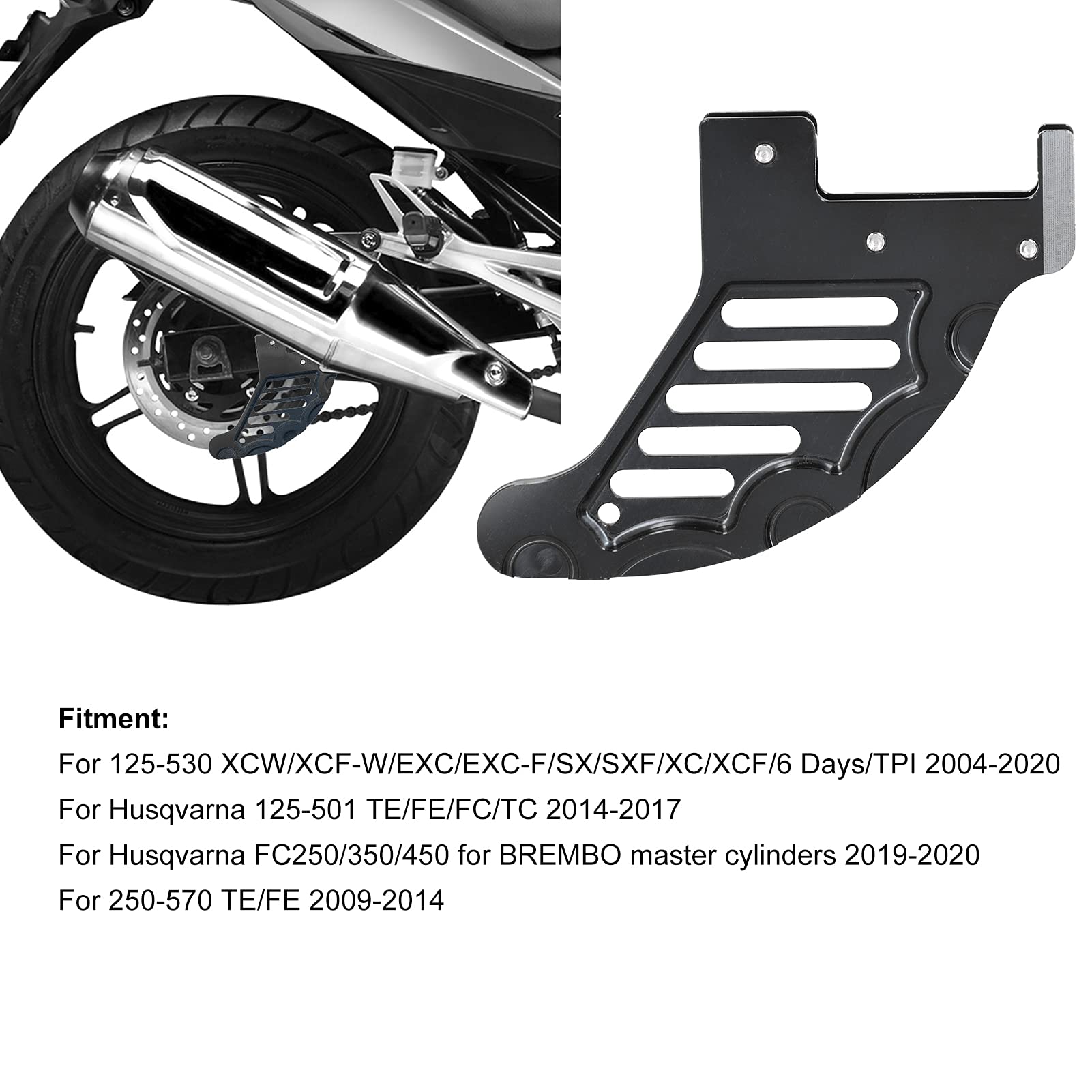 OUKENS Protezione disco freno posteriore, protezione disco freno CNC, protezione disco pinza freno posteriore moto sostitutiva per Husqvarna 125-501 TE/FE/FC/TC 2014-2017(Nero)