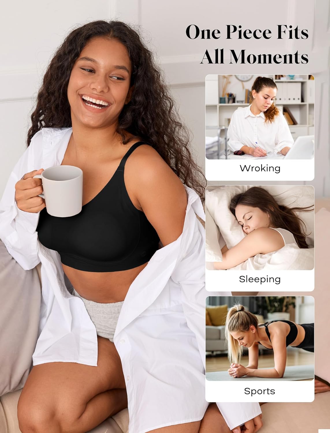 COMFELIE Wireless Bra Comfy Seamless Pullover Bra Soft Buttery Smooth Everyday Bralette Adjustable Cami Sleep Bras - Image 2