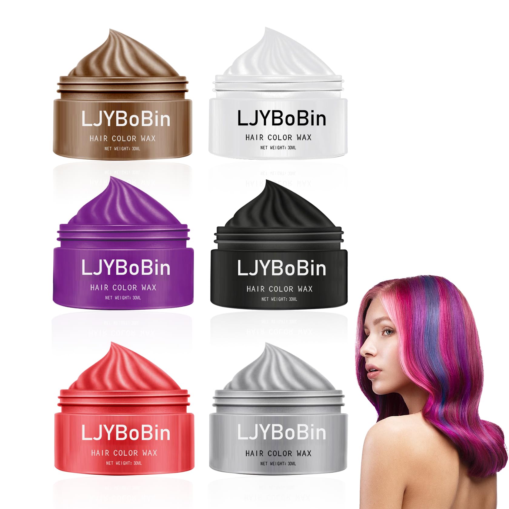 6 Colors Temporary Hair Color Wax Mud,Washable Moisturizing Hair Dye Color Wax For Men & Women,Disposable Matte Colored Hair Wax Cream,Fashion Colorful DIY Hairstyle for Party Cosplay Halloween