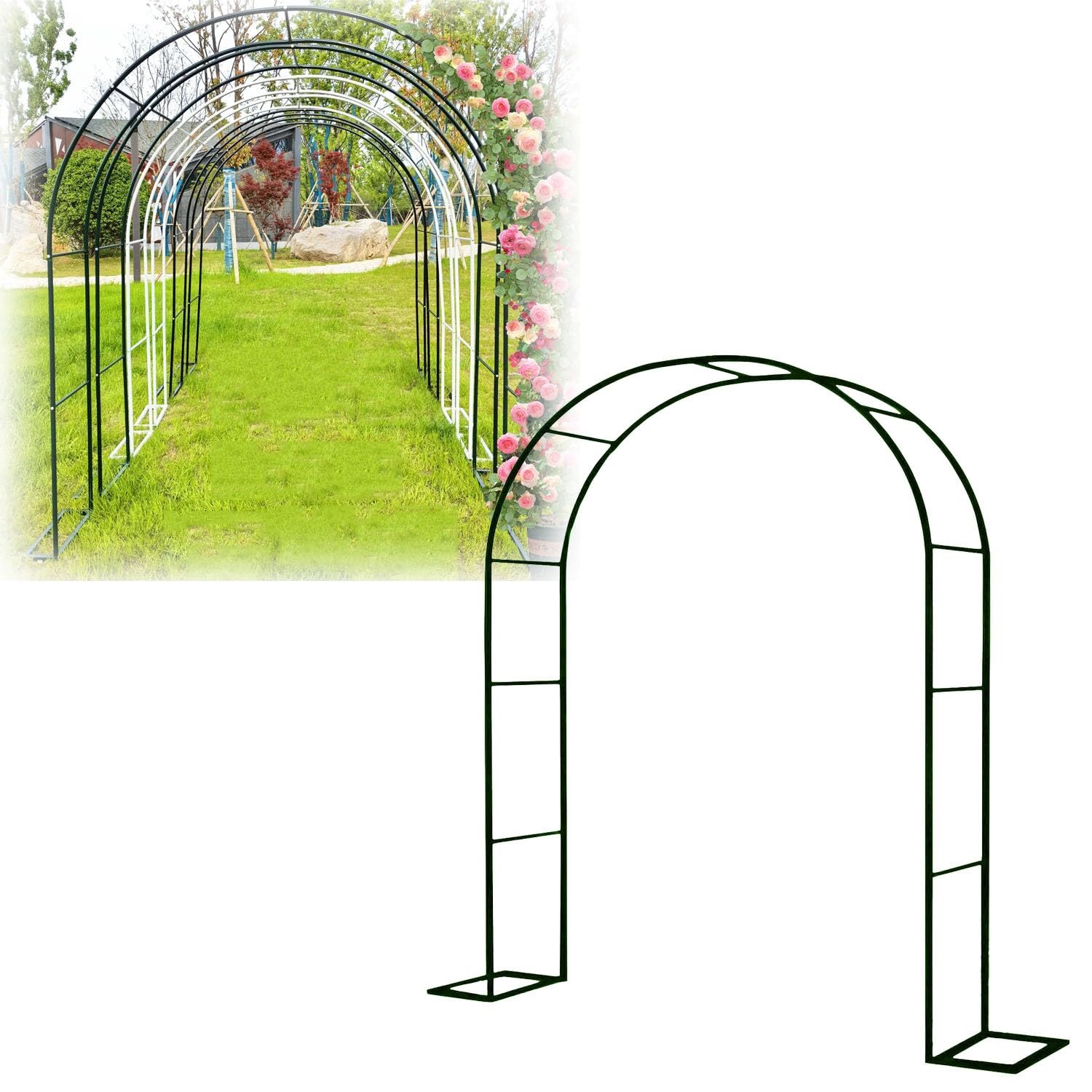 Solidny metalowy łuk ogrodowy do użytku na zewnątrz 230 x 220 cm, idealny na wesela, rośliny pnące i dekoracje trawnika, czarna kratka ogrodowa