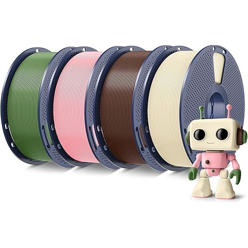 SUNLU 4KG High Speed PLA Meta Filament Bundle, PLA 3D Printer Filament 1.75mm ±0.02mm, Tougher Neatly Wound 3D Filament, 4kg Total, 1kg per Spool, Cream White + Olive Green + Sakura Pink+ Chocolate