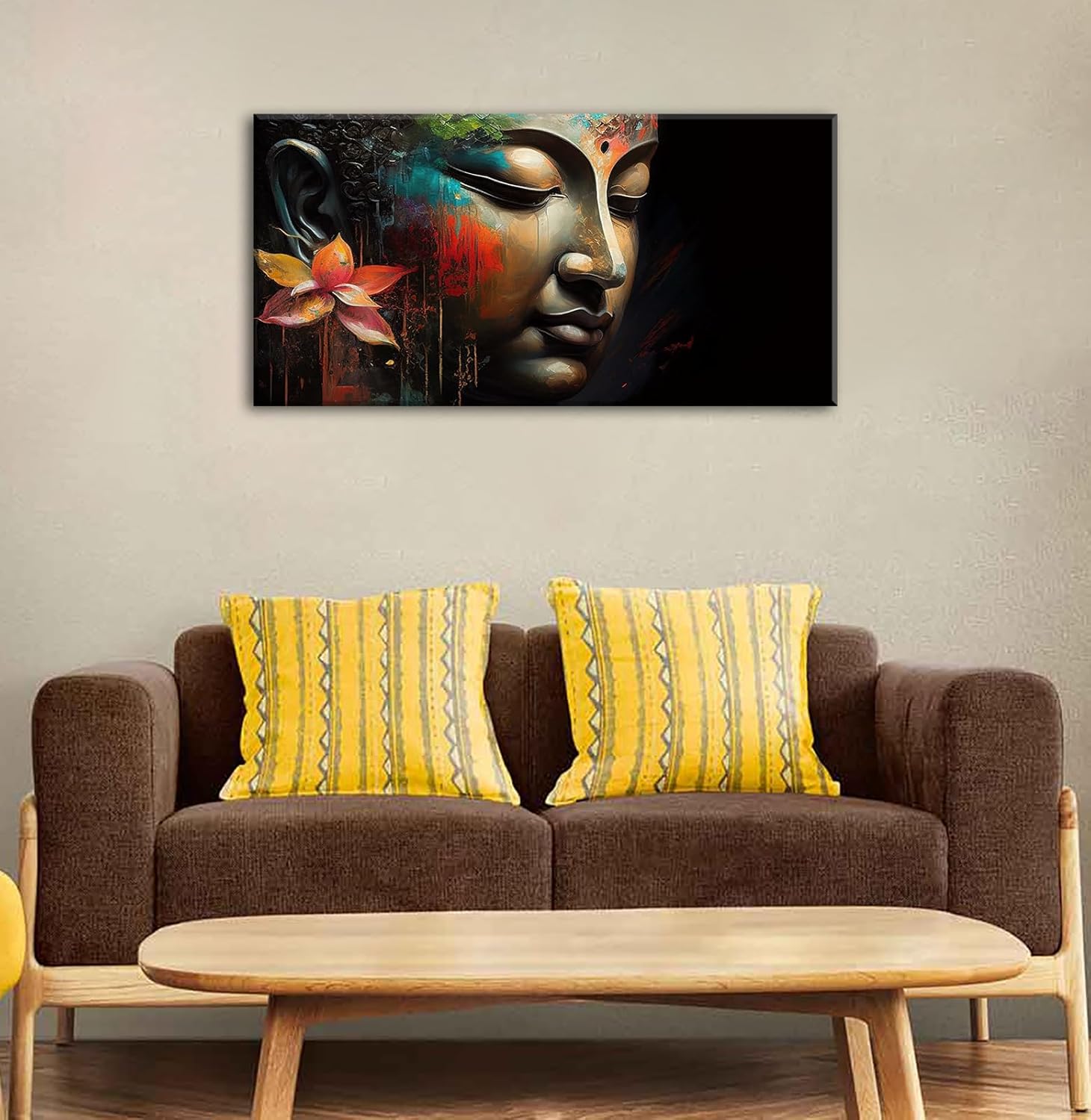DJSYLIFE Buddha Wall Art for Living Room Large 1 Piece Zen Photo Picture HD Canvas Print Paintings for Yoga Room Home Decor Modern Artwork Wooden Framed Ready to Hang Decorations 20" x 40"