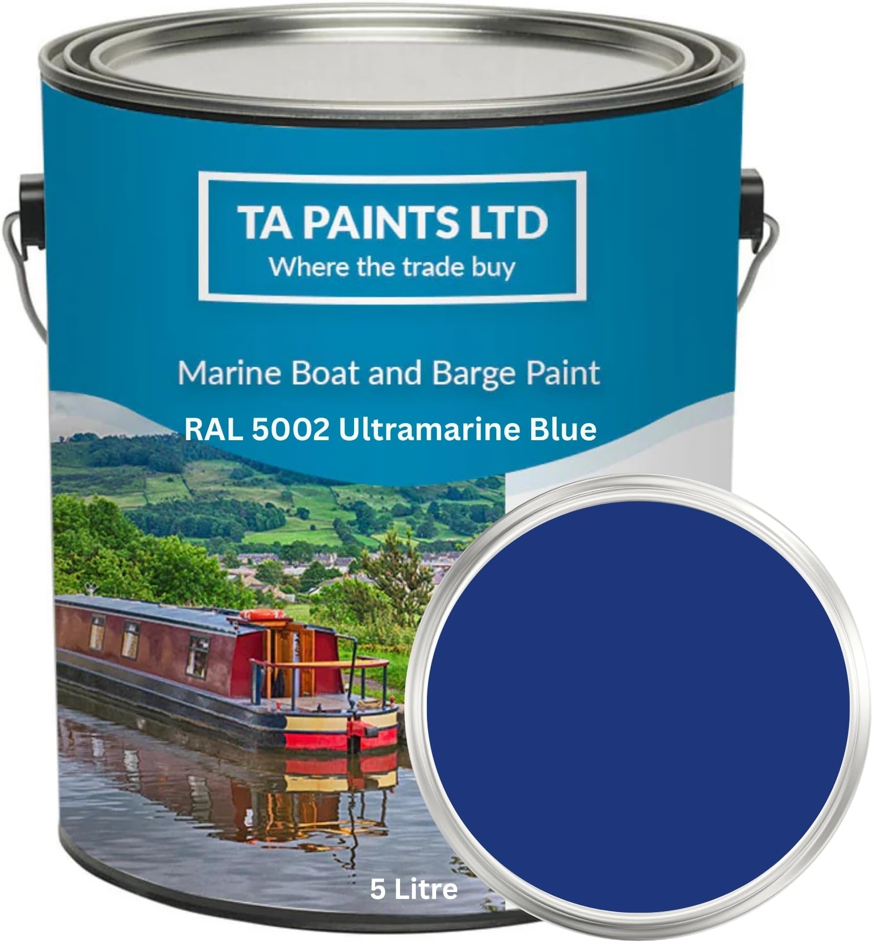 T A Paints PU Enamel Gloss Boat Paint (5L, RAL 5002 Ultramarine Blue)