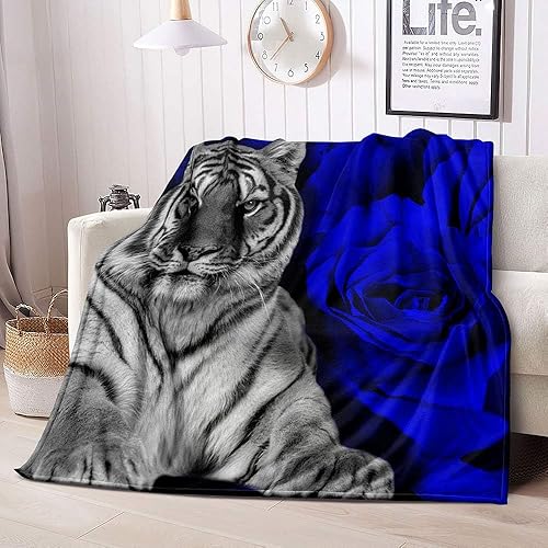 Miniatura 4 de LUVIVIHOME Manta individual de tigre blanco y negro, manta de franela de franela de felpa suave y mullida para cama, sofá, 60 x 80 pulgadas