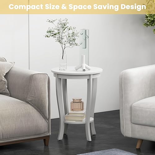 Miniatura 4 de GOFLAME Juego de 2 mesas auxiliares redondas de 2 niveles, mesa auxiliar de sofá de 18 pulgadas con estante de almacenamiento, mesa de té de piso