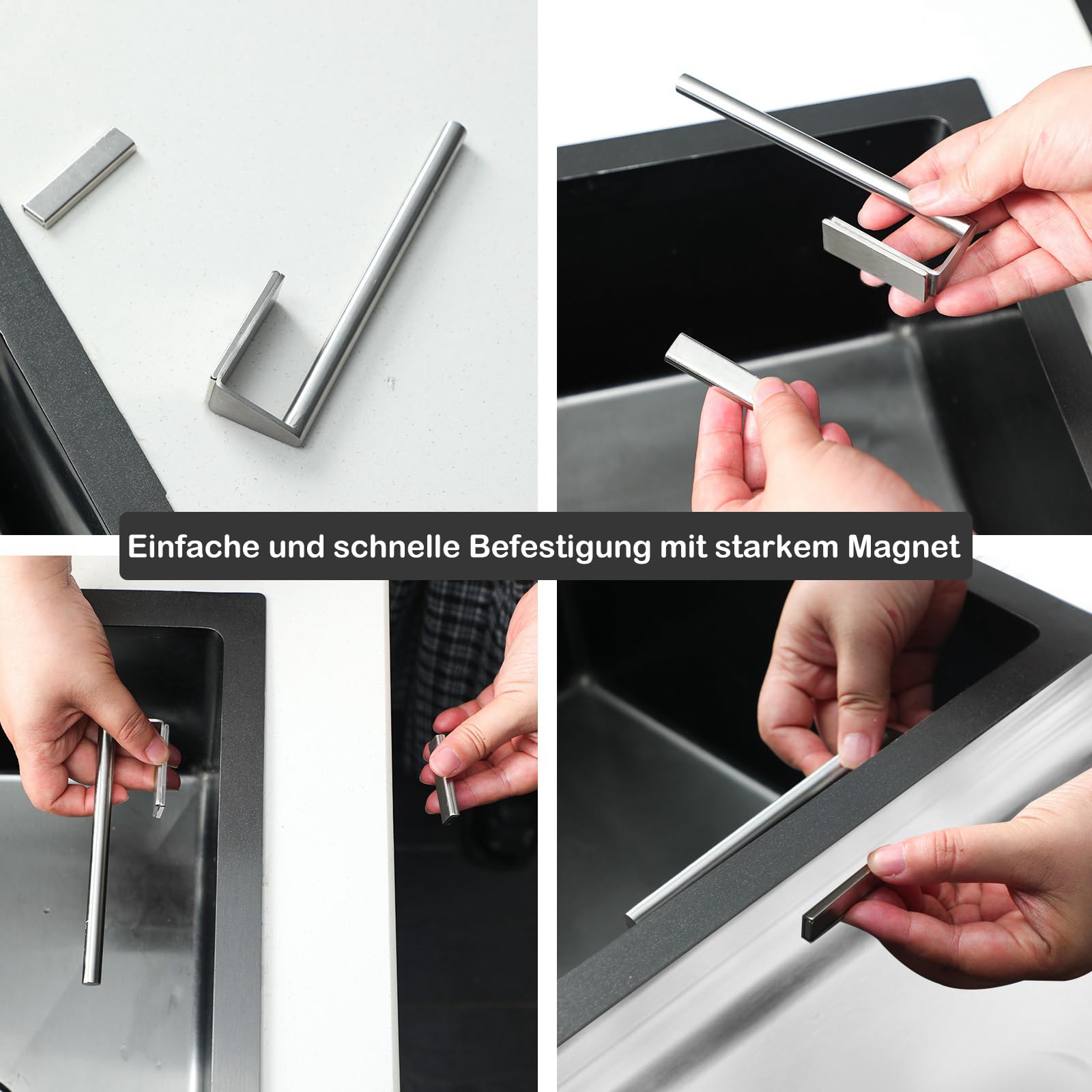 Spültuchhalter für Spülbecken, Organizer Küche, Kitchen Organizer und Aufbewahrung, Geschirrtuchhalter für Spüllappen, Spültuchhalter Edelstahl, Spülbecken Organizer (Silber, Magnetisch)