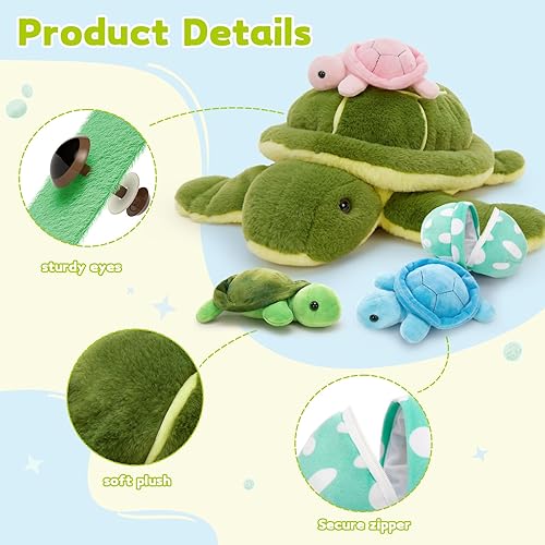 Vista 17 de MorisMos Juego de 7 animales de peluche de dragón verde, juguete de peluche de 21 pulgadas con 4 dragones bebé y 2 huevos en el interior, juguete