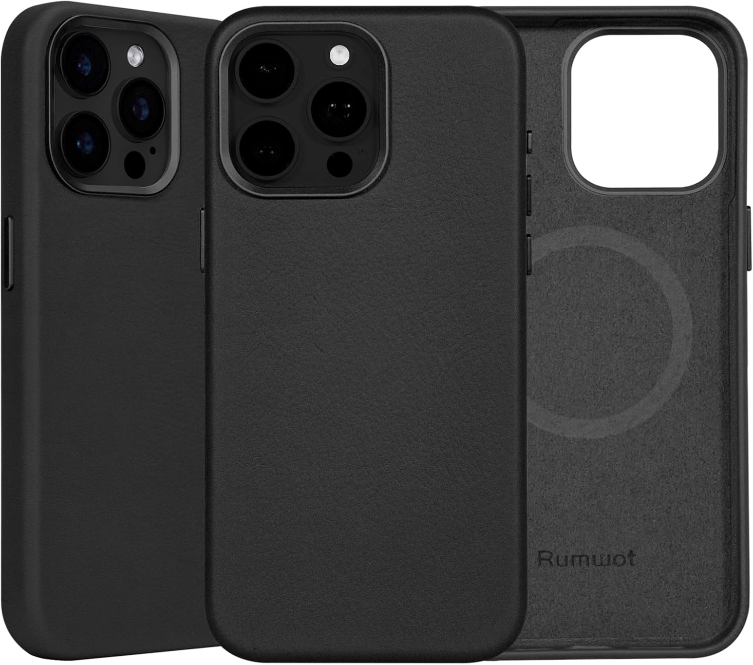 for iPhone 15 Pro Leather Case | Genuine Full Grain Leather| Compatible with MagSafe and Wireless Charging | Metal Buttons Camera Bezel | Slim Fit-Drop and Scratch Resistant(Black)