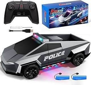 Tecnock Ferngesteuertes Auto für Kinder, 1:18 Maßstab Polizeiauto mit LED-Lichtern, 2 wiederaufladbare Batterien, 2,4GHz All-Terrain RC Auto, Spielzeug Geschenk für Jungen & Mädchen ab 3–12 Jahren+