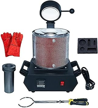 1600W Electric Gold Melting Furnace with 3KG Graphite Crucible, 1150C Digital Metal Smelting Machine with Mesh Guard, Refining Casting Furnace for Melt Scrap