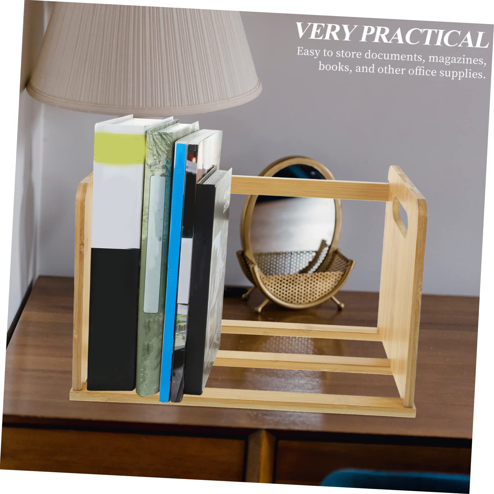 Homoyoyo Espositore per Dischi in Vinile Porta Libri e Riviste Scaffale da Scrivania in Legno Naturale Organizzatore per Ufficio e Casa Design Aperto per Mantenere Ordine