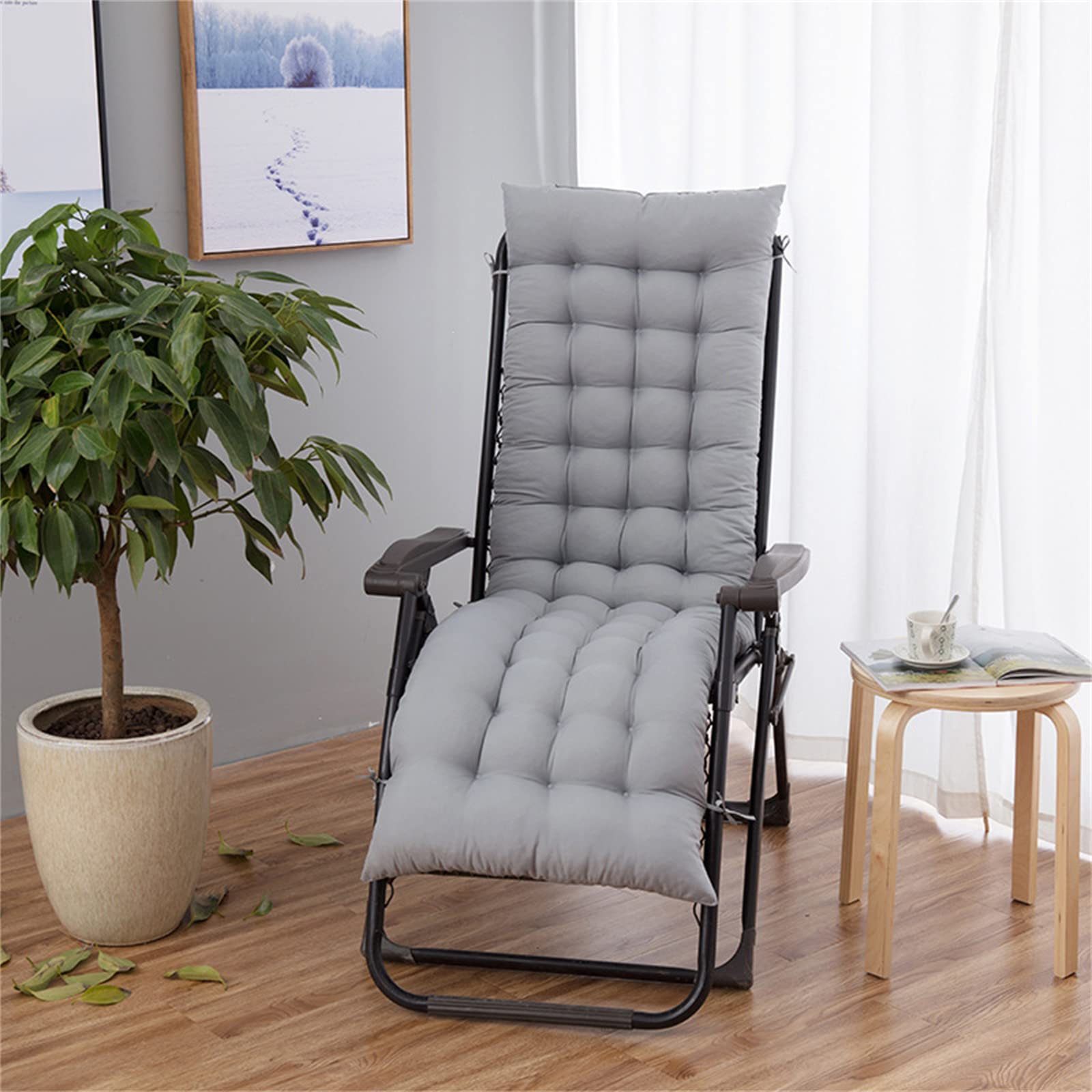 Hearda Sun Lounger Cushions Only, Sun Lounger Cushion Pads Soft Garden Rocking Recliner Chair Pads with Anti-slip Straps for Beach Porch Garden Patio Yard (Silver Gray,48 * 120cm)