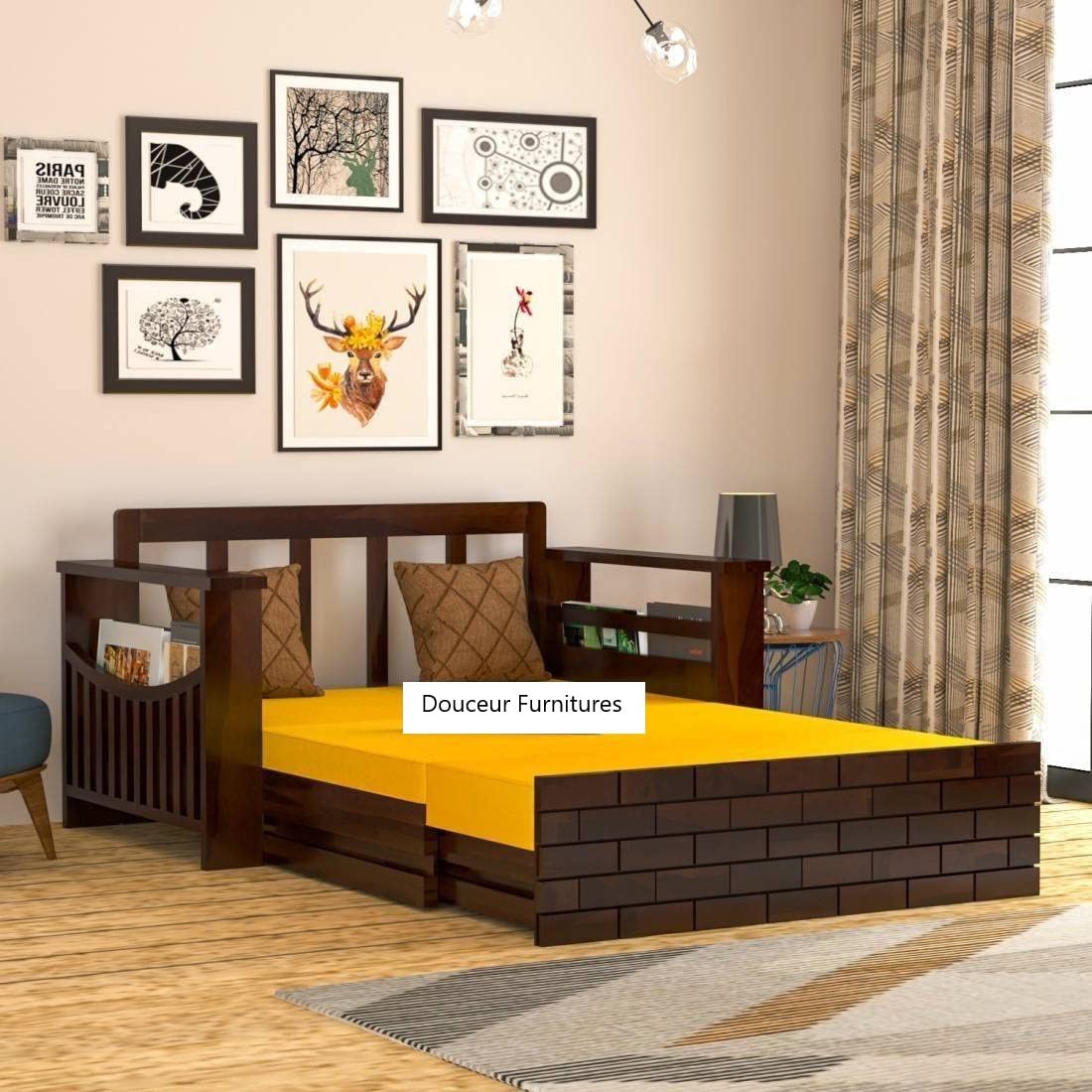 Douceur Furnitures. Solid Sheesham. Wood Two Seater. Sofa Bed for