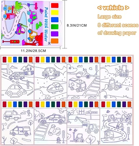 Miniatura 7 de Libros para colorear de agua para niños de 4 a 8 años, libro de pintura con agua para niños pequeños, papel de pintura de acuarela para niños y