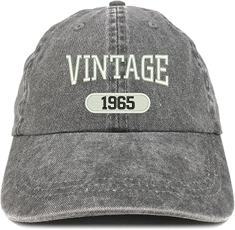 Trendy Apparel Shop Vintage 1965 Embroidered 60th Birthday Soft Crown Washed Cotton Cap