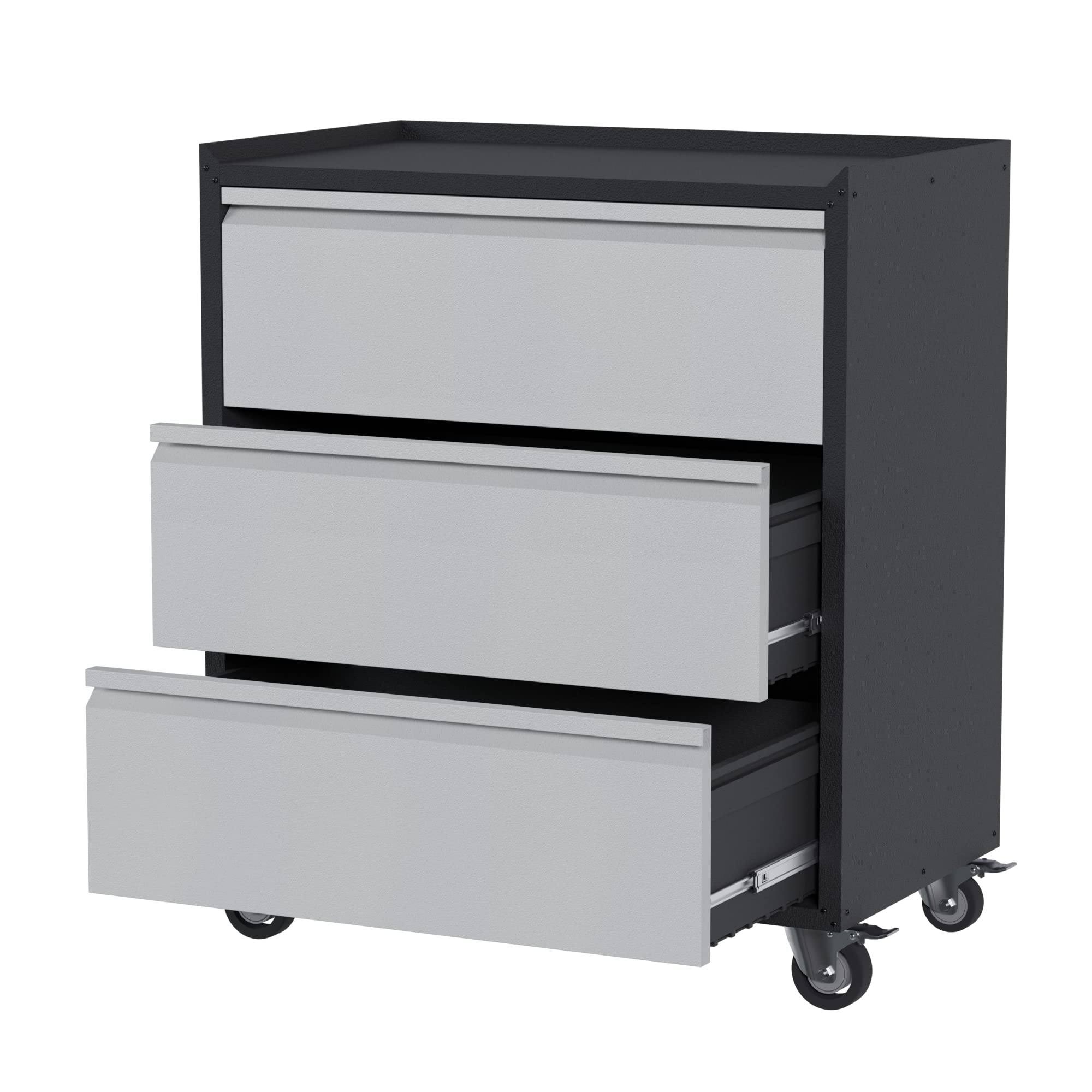ReemoonRolling Garage Storage Cabinet with Wheels, Metal Tool Storage Cabinet with 3 Drawers, Black & Gray