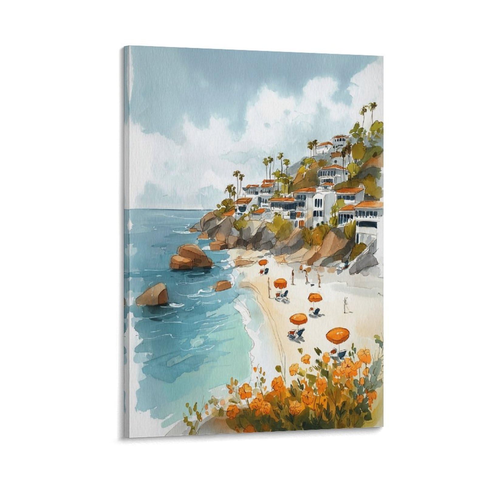 XWYMXZ Laguna Beach Watercolor Painting Poster 20x30inch(50x75cm) Vintage Watercolor Canvas Art