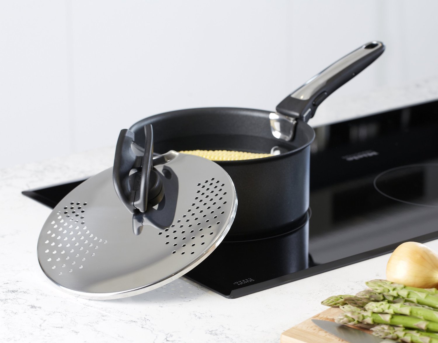 Tefal Ingenio Abtropfdeckel und Spritzschutz, Edelstahl, transparent, 27,41 x 22,61 x 1,4 cm, geeignet für Pfannen und Töpfe mit 21,7 cm Durchmesser, L9939422