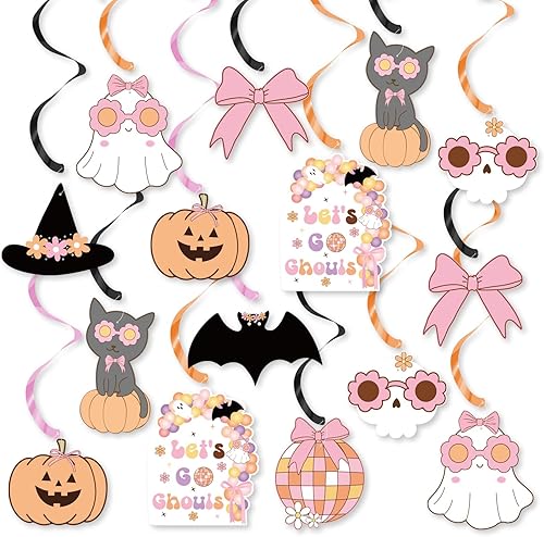 Decoraciones colgantes de Halloween, decoración de despedida de soltera de Halloween, lazo rosa fantasma, retro, hippie, Halloween, espeluznante,