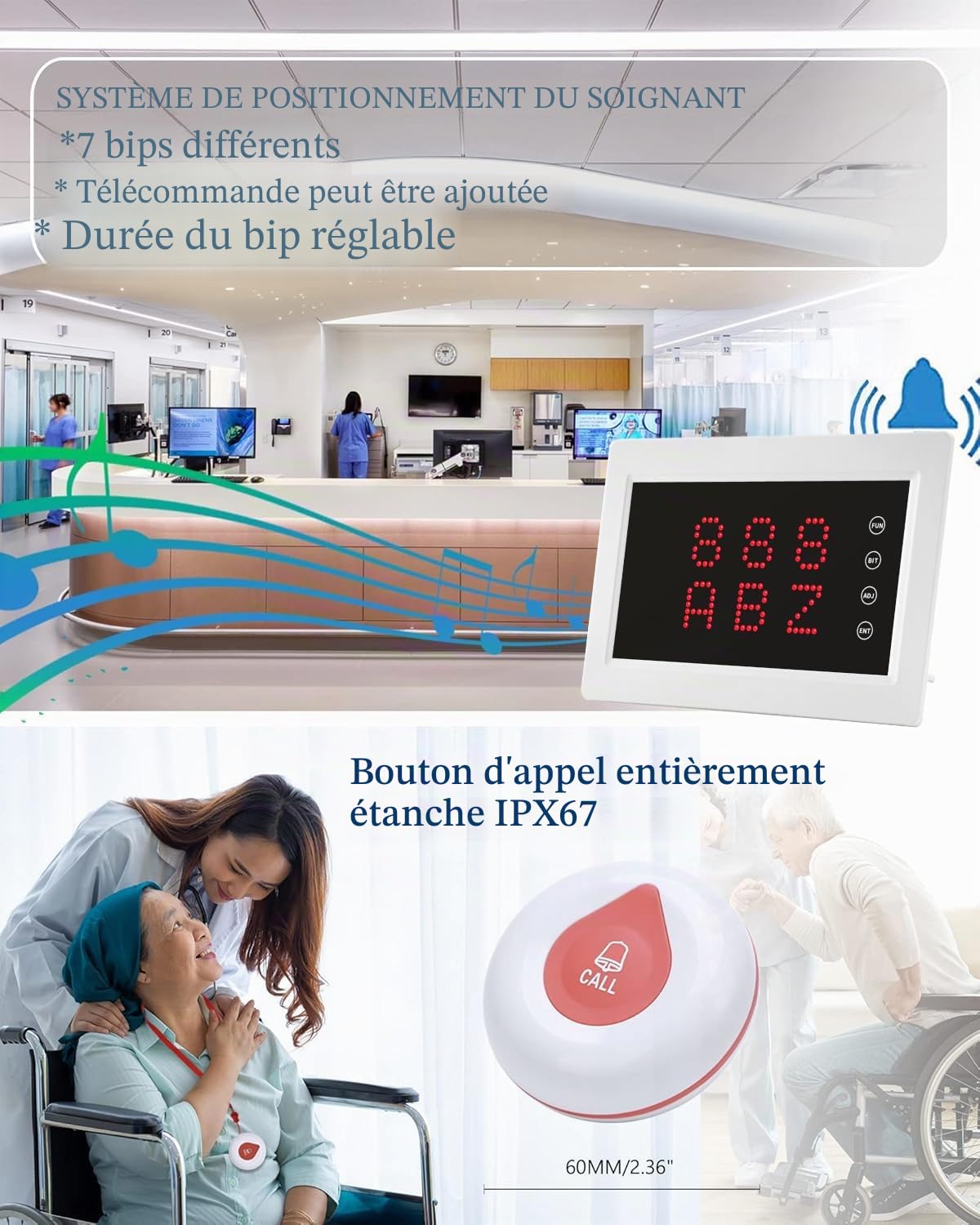 Système d'appel infirmière sans Fil 400m pour hôpitaux EHPAD Bouton d'urgence médical Système d'appel pour Bouton d'alerte Personne âgée sans Fil cliniques dentaires- Kit 20 Boutons