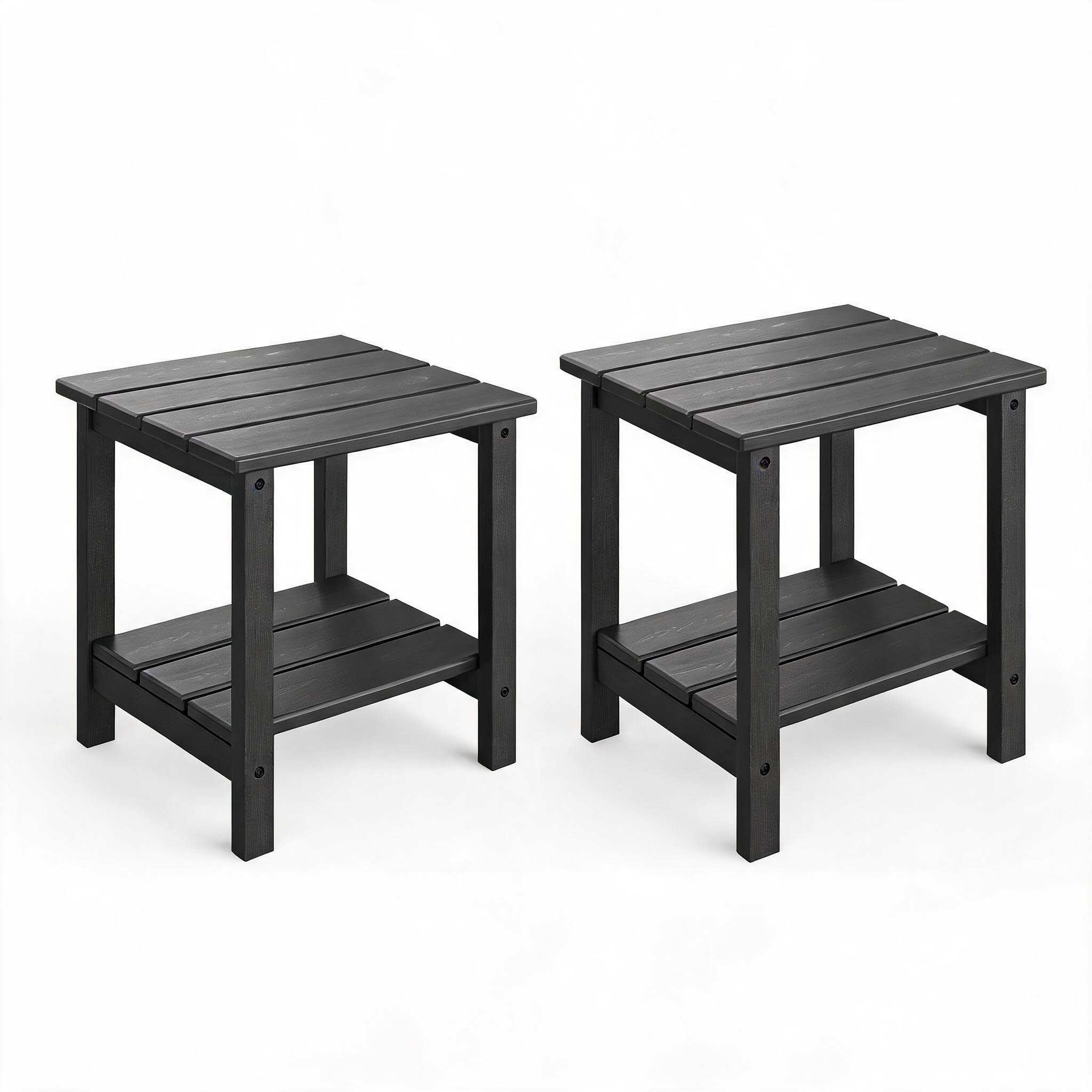 Garvee Mesa Auxiliar Exterior HDPE Efecto Madera 45x38cm, Negro 2 uds