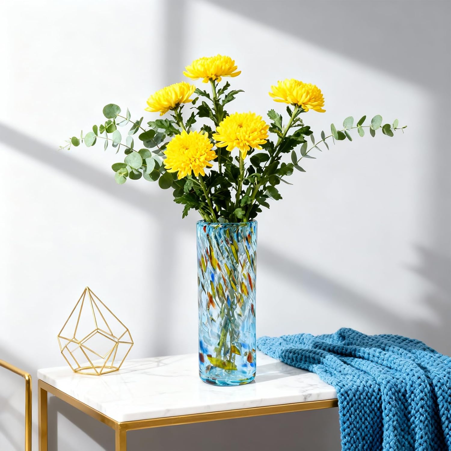 9.45" Tall Aqua Vase Hand Blown Glass Vase Green, Modern Aqua Home Centerpieces Wide Mouth Vases for Bud&Flower Decor - Ideal Living Room, Kitchen, Wedding, Dining Table, Office Center Table - Image 7