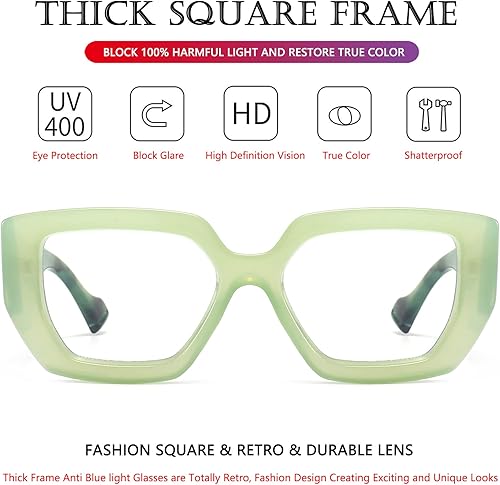 Miniatura 10 de AIEYEZO Gafas de luz azul con marco grueso para hombres y mujeres, gafas cuadradas de moda para computadora, antifatiga ocular y previenen el dolor