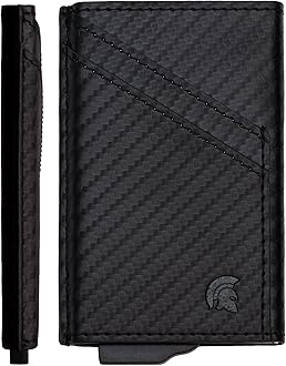 Carbon Fibre RFID Slim Wallet for Men - Minimalist Pop Up Metal Credit Card Holder
