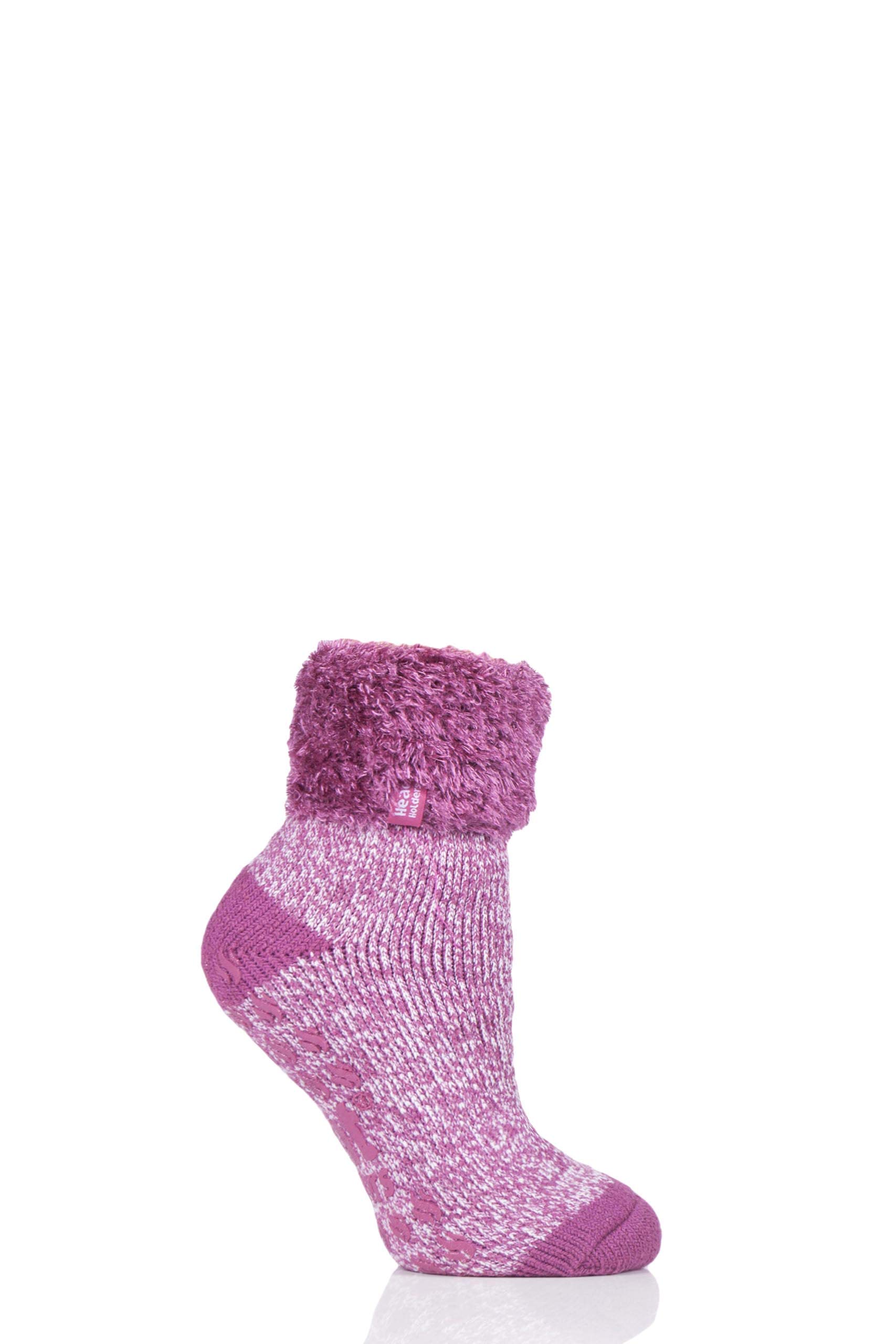 Heat Holders Women's Pink Lounge Feather Turn Over Cuff Slipper Socks Pack Of 1 4-8