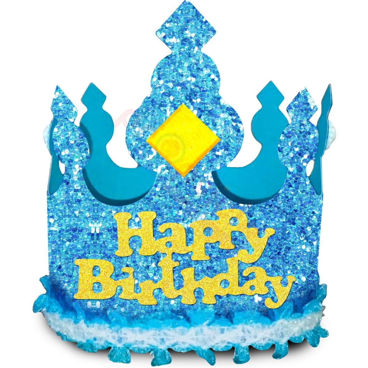 Propsicle Blue Glitter Happy Birthday Crown Cap for Boys - (Pack of 1) Paper Party Hat with Elastic, Birthday Boy Headwear for Kids Photoshoot & Decoration
