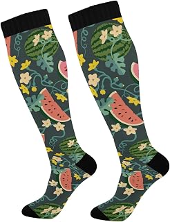 874 Crew Athletic Socks Watermelons Slices Leaves Flowers Calf Socks Long Walking Socks Casual Running Socks For Running Travel Hiking 40cm