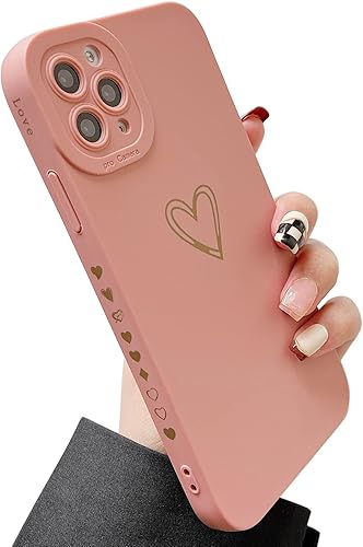 Miniatura 7 de Qokey Funda para iPhone 11 Pro Max (6.5 pulgadas 2019), lindo corazón de amor chapado lateral y trasero con lente anticaída, protección de TPU