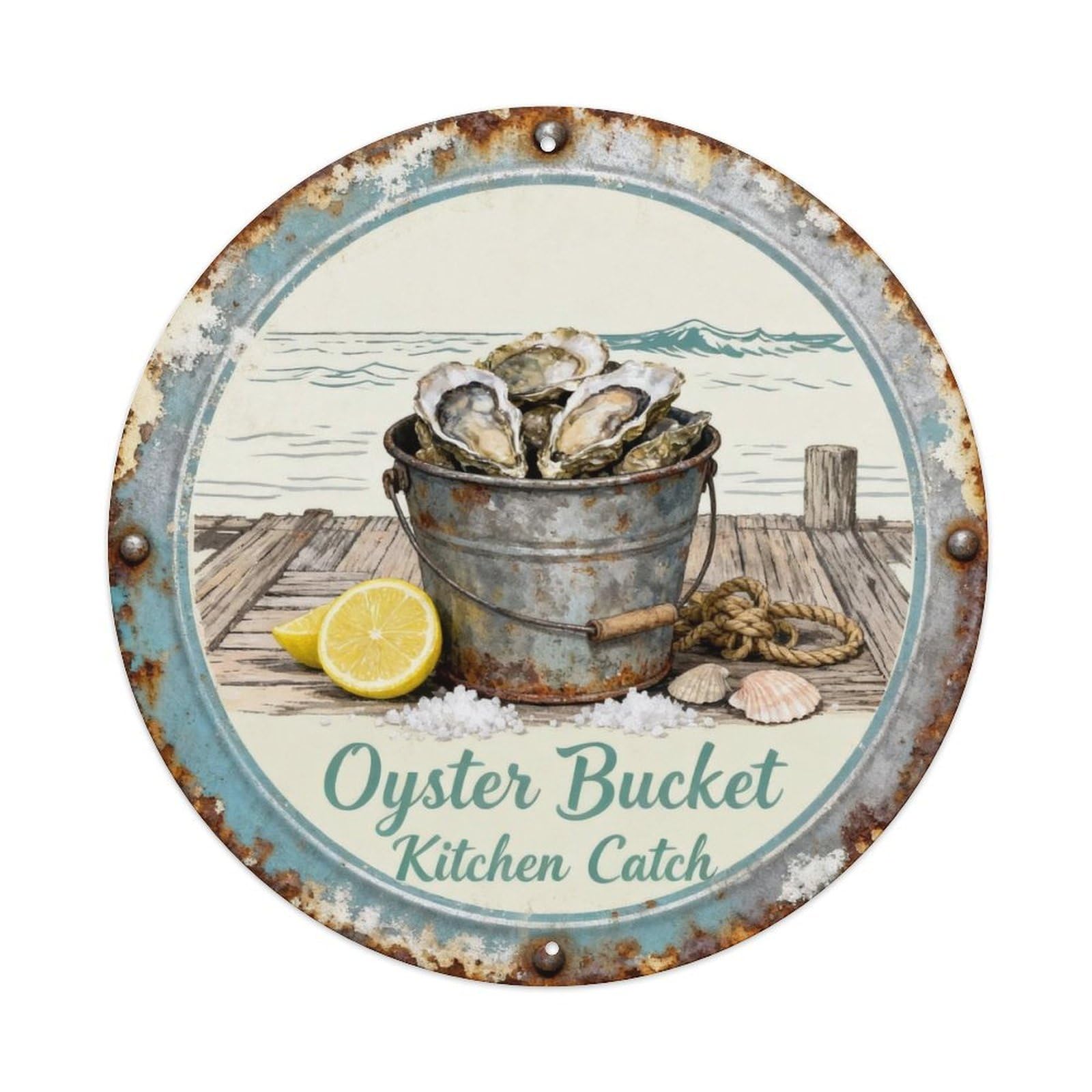 Oyster Bucket Metal Tin Sign Plaque