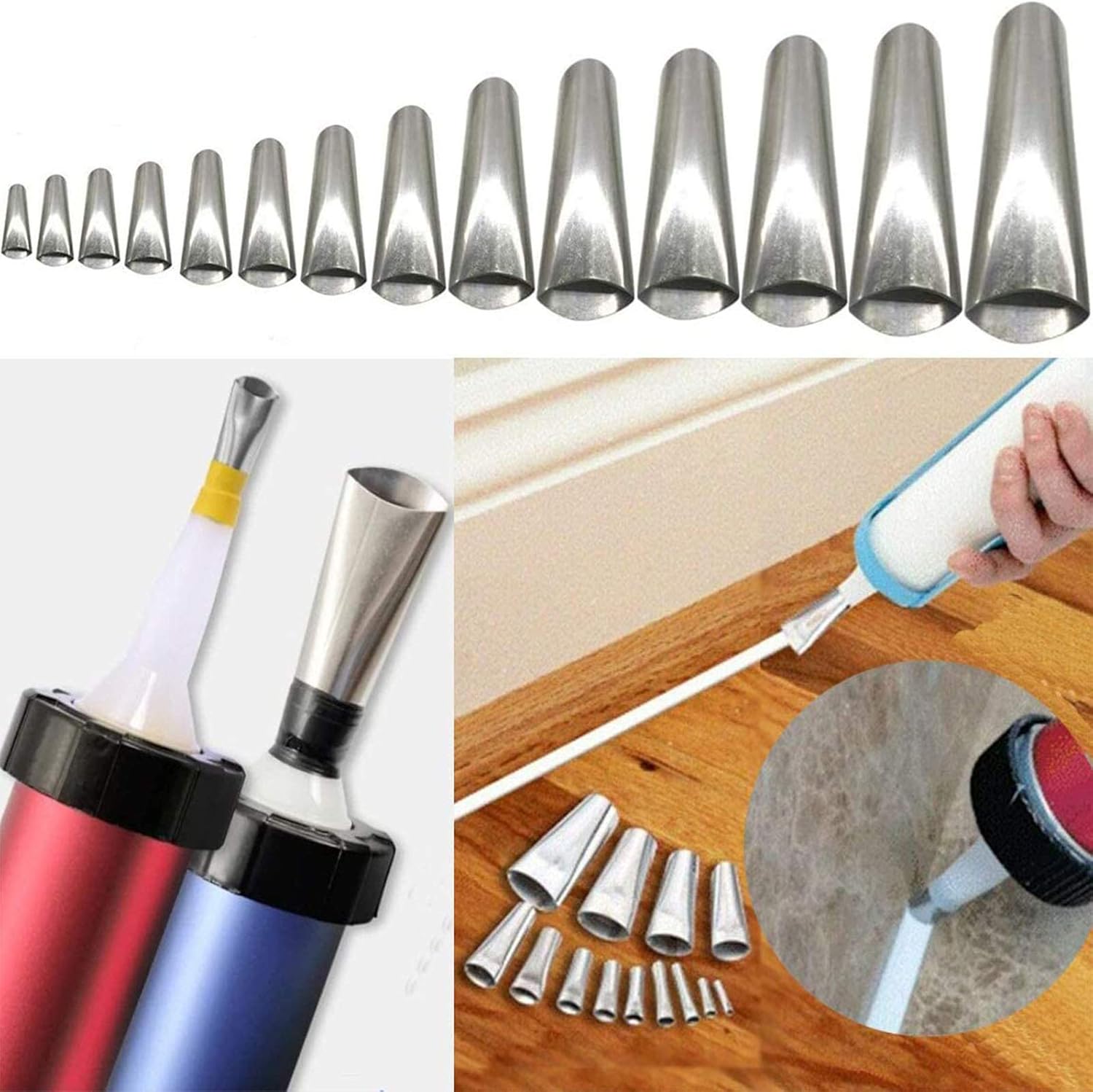 Caulking Finisher, 14PCS Caulk Nozzle Applicator, Stainless Steel