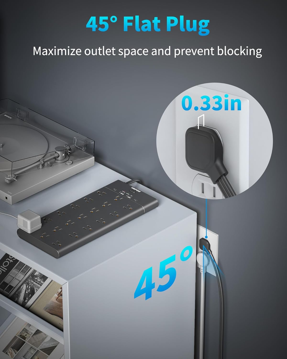 Surge Protector Power Strip with 19 Outlets and 4 USB Ports, HOPOW 15 Ft Flat Plug Heavy Duty Extension Cord, 1875W, 2100J Surge Protection, Wall Mount for Home, Office, Gaming Room, Dorm, Black Black 15 FT image 7 of 9 B0FH4QX3G8